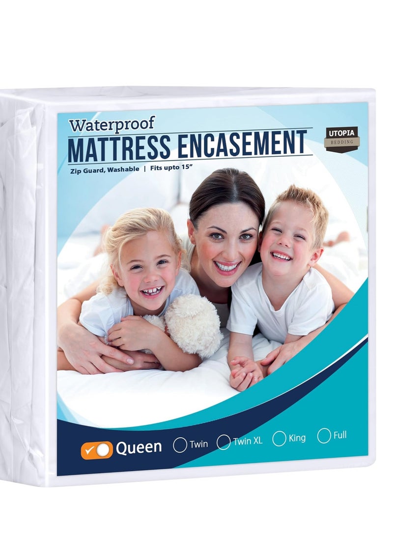 Utopia Bedding Zippered Mattress Encasement Queen - 100% Waterproof and Bed Bug Proof Mattress Protector - Absorbent, Six-Sided Mattress Cover