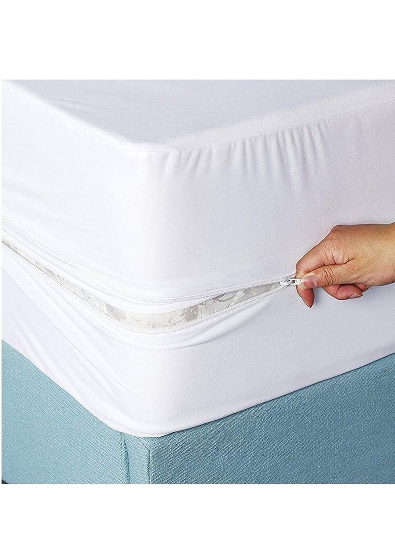 Waterproof Zipped Mattress Protector King Size Mattress Encasement Cover with Zip All Round Bed Protection 30cm Deep Fitted (King 182x200cm+30cm)