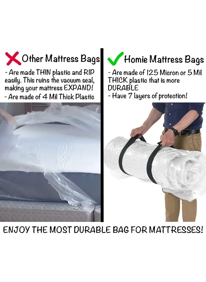 Homie  Mattress Vacuum Bag, Sealable Bag For Memory Foam Or Inner Spring Mattresses, Compression And Storage For Moving And Returns, Leakproof Valve And Double Zip Seal (King)