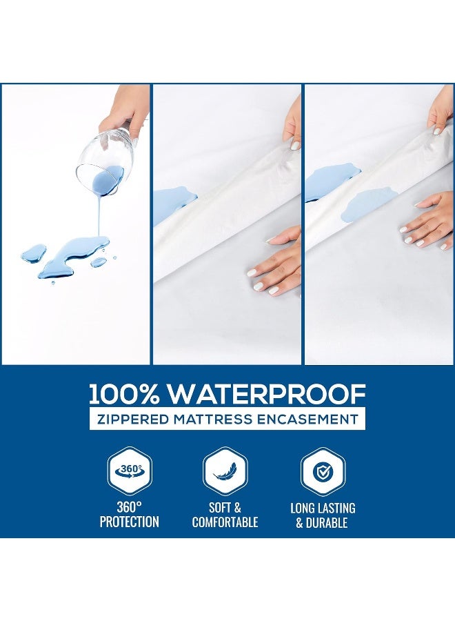 Zippered Mattress Encasement Queen - 100% Waterproof And Bed Bug Proof Mattress Protector - Absorbent, Six-Sided Mattress Cover