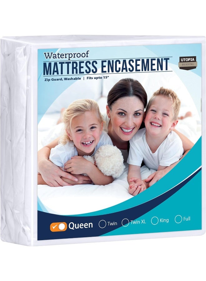 Zippered Mattress Encasement Queen - 100% Waterproof And Bed Bug Proof Mattress Protector - Absorbent, Six-Sided Mattress Cover