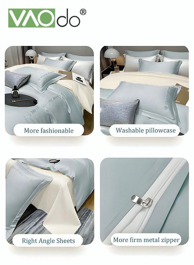 4PCS Silk Bedding Set King Size Comforter Set Warm in Winter and Cool in Summer Skin-Friendly Solid Color Breathable Duvet Cover Set 2.0M Bed 200*230CM