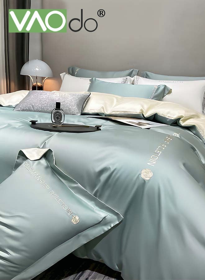 4PCS Silk Bedding Set King Size Comforter Set Warm in Winter and Cool in Summer Skin-Friendly Solid Color Breathable Duvet Cover Set 2.0M Bed 200*230CM