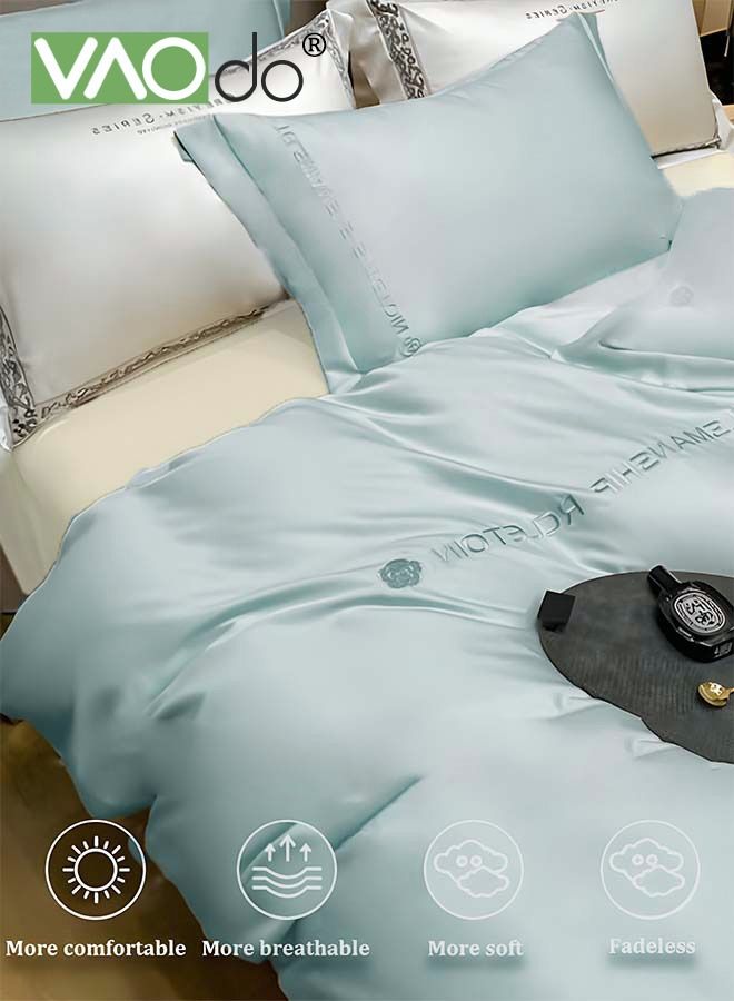 4PCS Silk Bedding Set King Size Comforter Set Warm in Winter and Cool in Summer Skin-Friendly Solid Color Breathable Duvet Cover Set 2.0M Bed 200*230CM