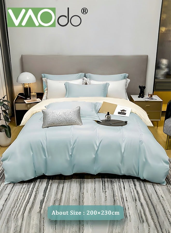 4PCS Silk Bedding Set King Size Comforter Set Warm in Winter and Cool in Summer Skin-Friendly Solid Color Breathable Duvet Cover Set 2.0M Bed 200*230CM