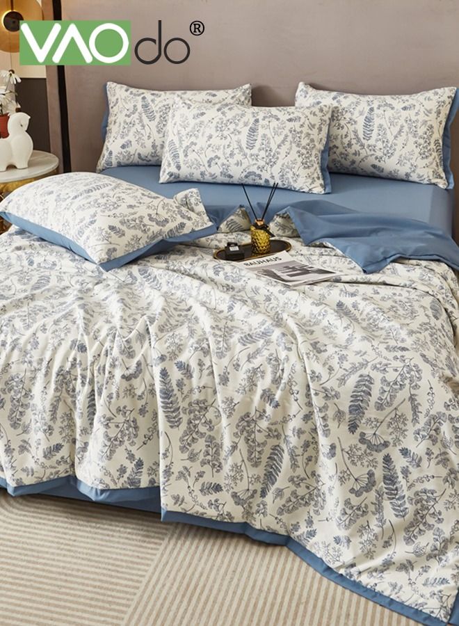 4PCS Bedspread and Duvet Cover Set Skin-Friendly Breathable Double-Sided Design Comforter Set Type A Double-Layer Yarn Washed Cotton and Linen Four-Piece Set 200*230CM