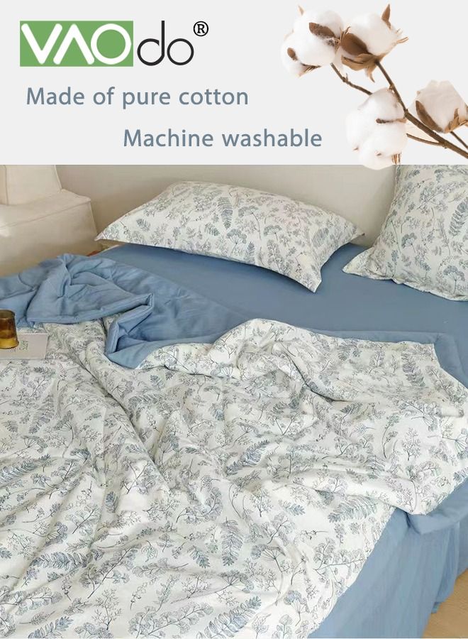 4PCS Bedspread and Duvet Cover Set Skin-Friendly Breathable Double-Sided Design Comforter Set Type A Double-Layer Yarn Washed Cotton and Linen Four-Piece Set 200*230CM
