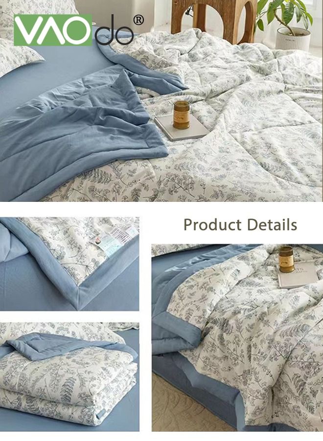 4PCS Bedspread and Duvet Cover Set Skin-Friendly Breathable Double-Sided Design Comforter Set Type A Double-Layer Yarn Washed Cotton and Linen Four-Piece Set 200*230CM