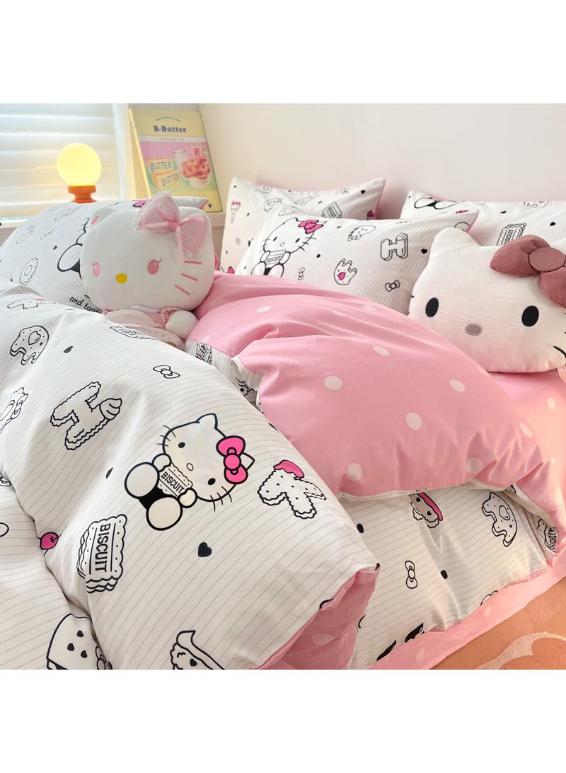 4-Piece Hello Kitty Cotton Comfortable Set Bed Sheet Set Children'S Day Gift Birthday Gift 200X230cm