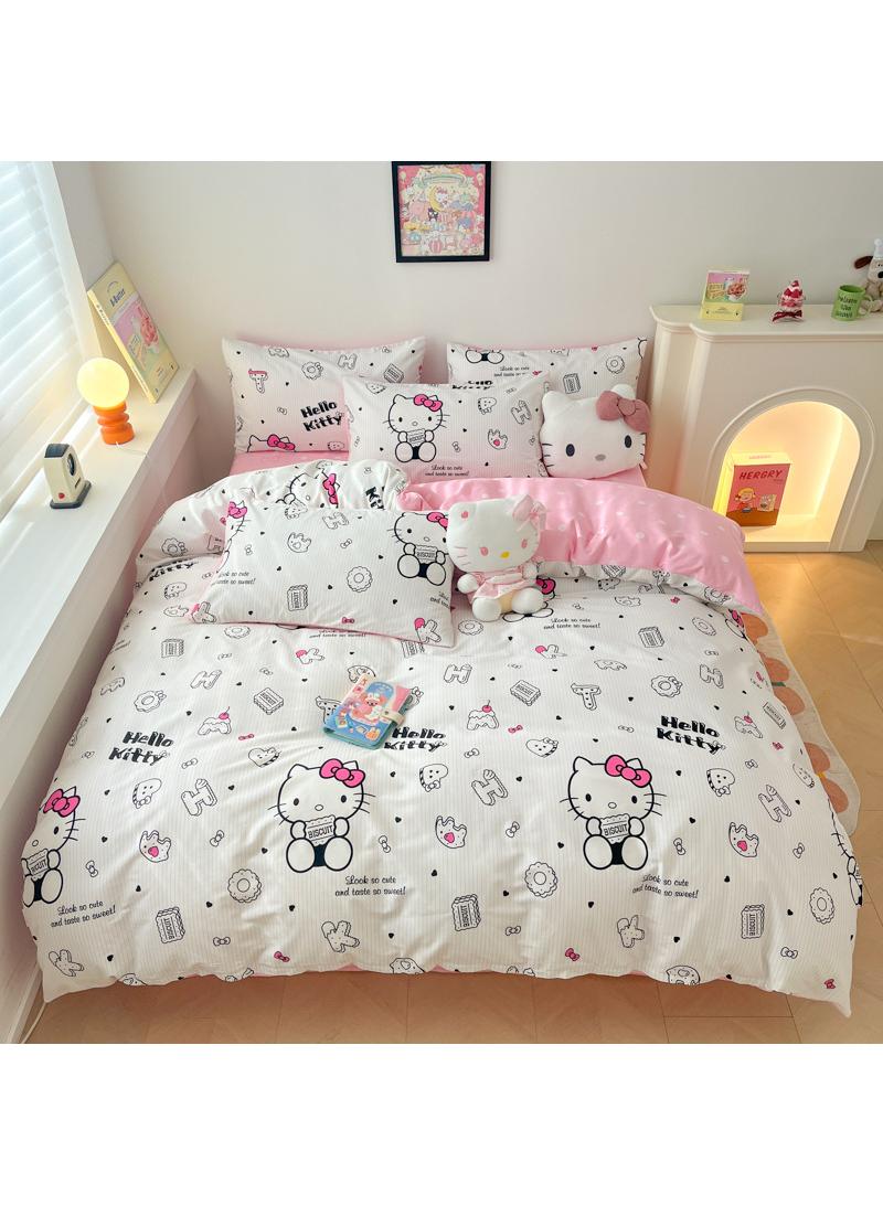 4-Piece Hello Kitty Cotton Comfortable Set Bed Sheet Set Children'S Day Gift Birthday Gift 200X230cm