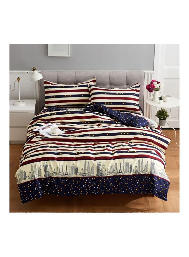 4-Piece Printed Quilt Set Combination Beige/Blue/Red