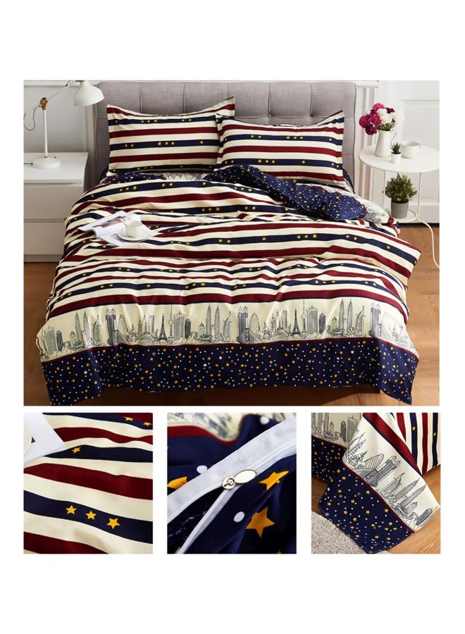 4-Piece Printed Quilt Set Combination Beige/Blue/Red