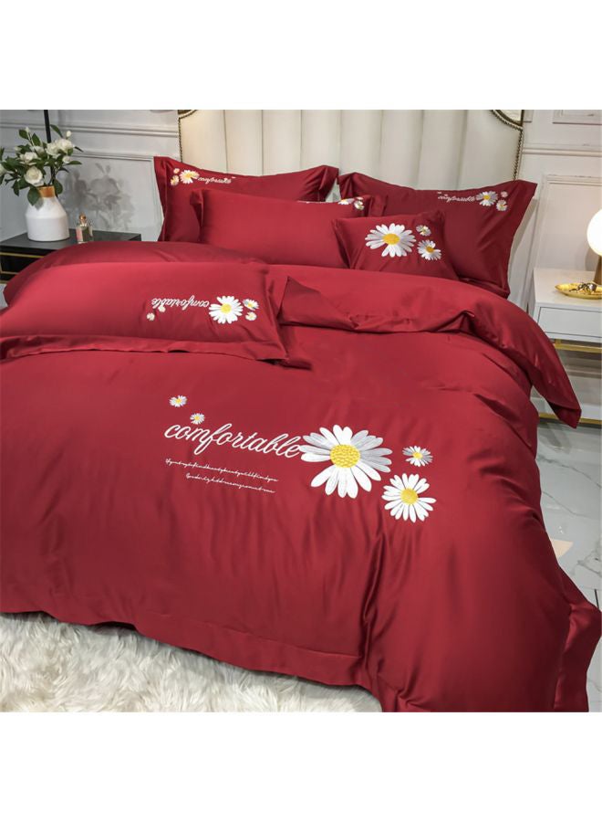 4-Piece Printed Bedding Set Cotton Red/White