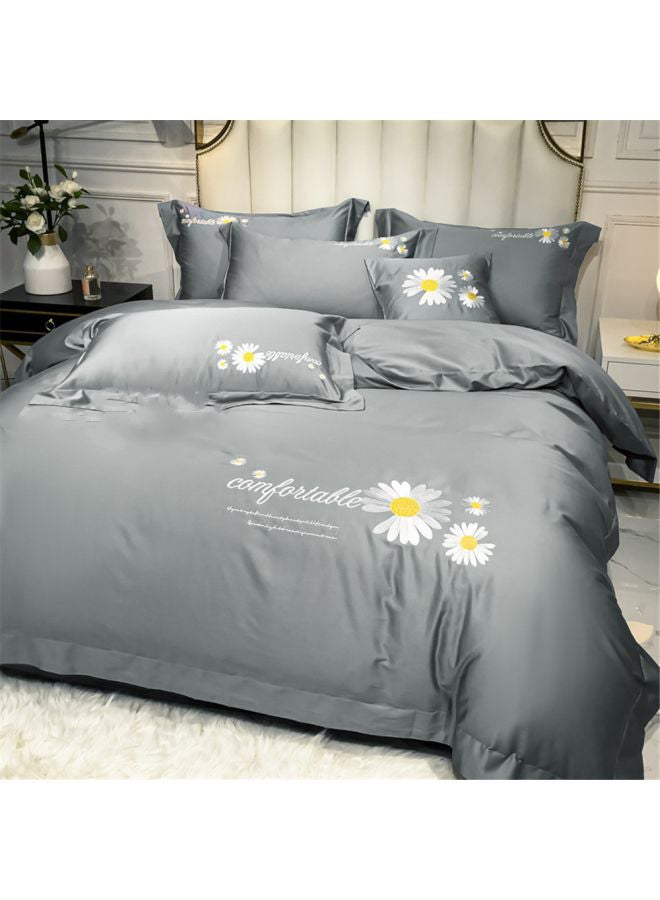 4-Piece Printed Bedding Set Cotton Grey/White/Yellow