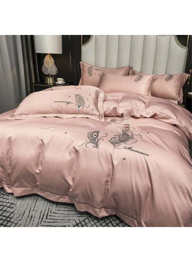 4-Piece Bedding Set Cotton Pink/Grey