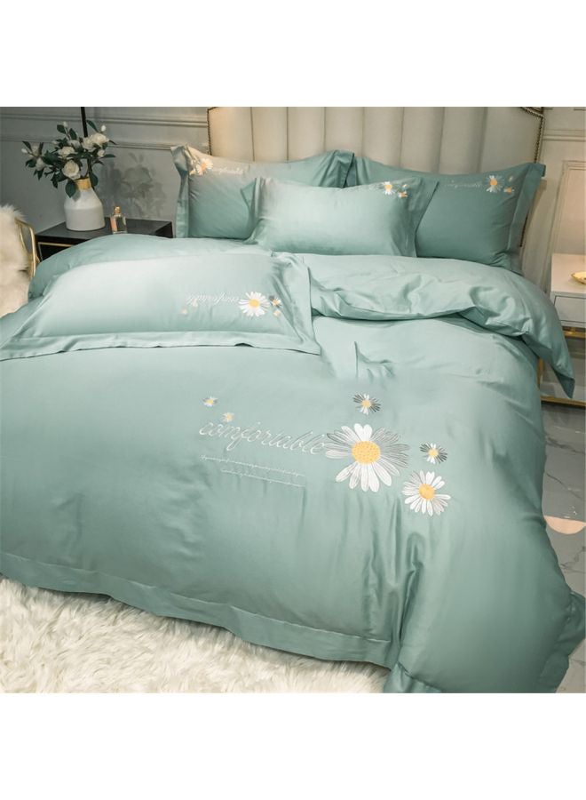 4-Piece Bedding Set Cotton Green/White/Yellow