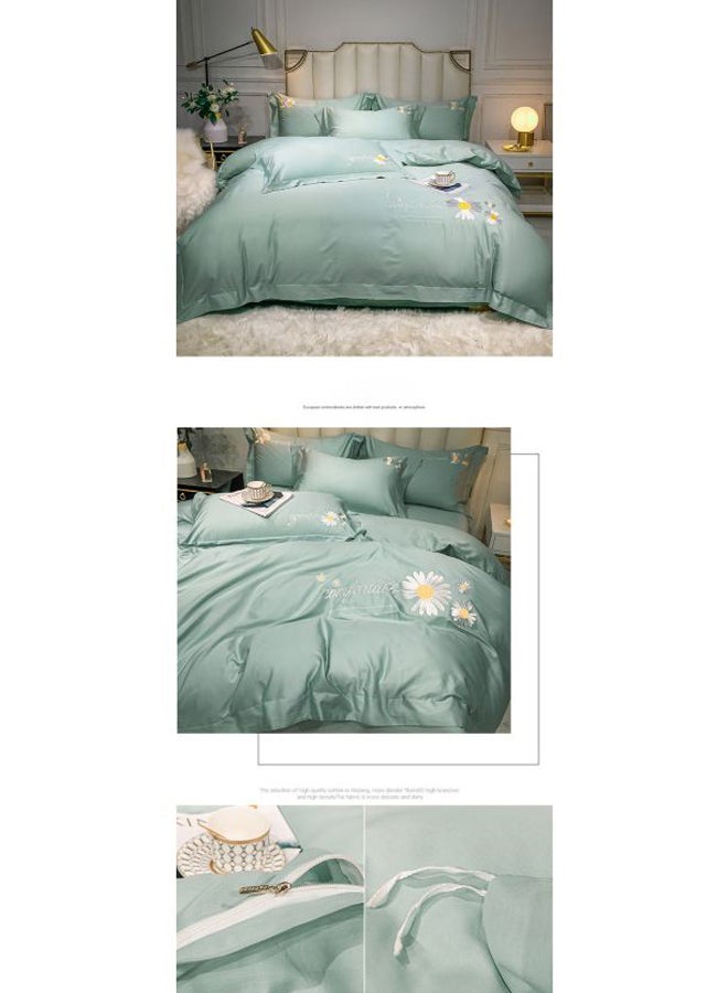 4-Piece Bedding Set Cotton Green/White/Yellow