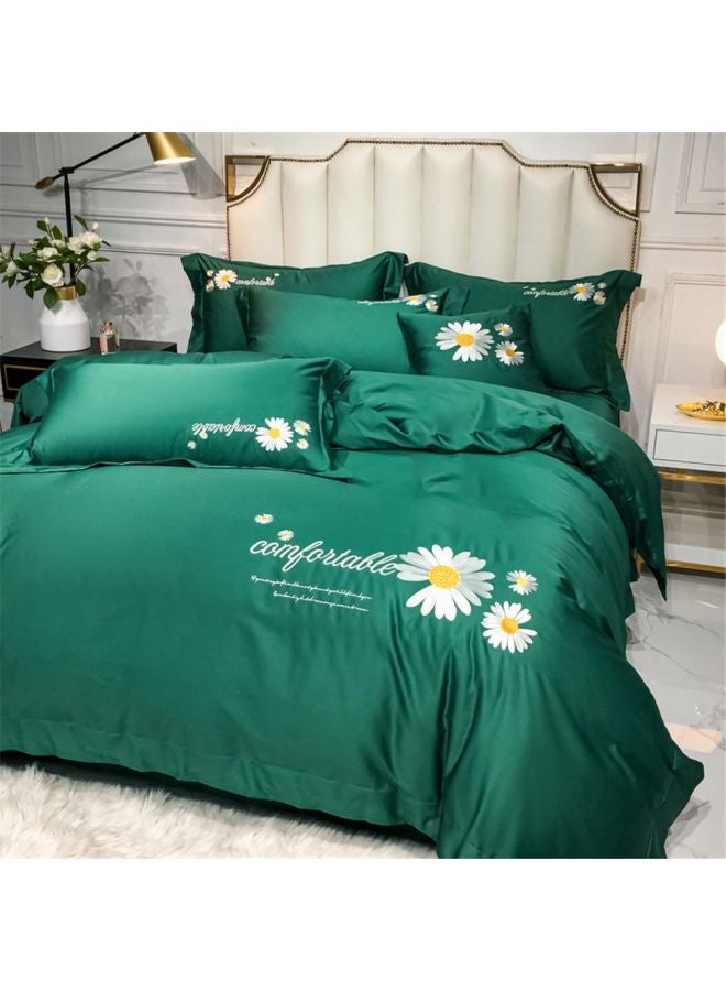 4-Piece Printed Bedding Set Cotton Green/White/Yellow