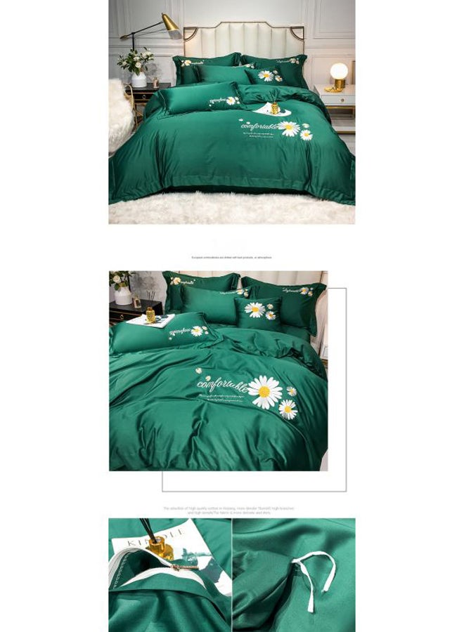 4-Piece Printed Bedding Set Cotton Green/White/Yellow