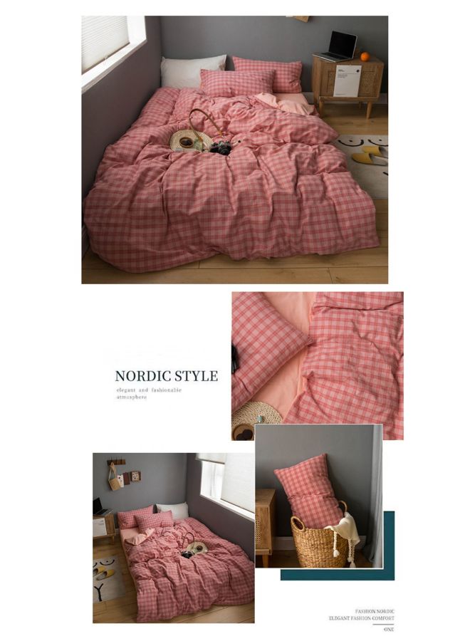 4-Piece Cotton Bedding Set Cotton Pink