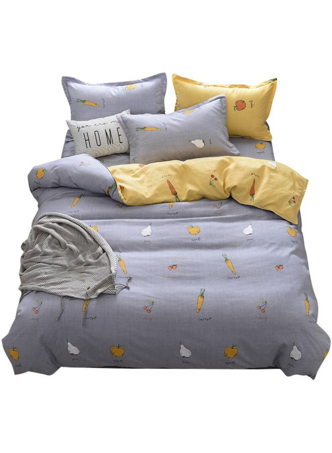 4-Piece Printed Bedding Set Cashmere Grey/White/Yellow