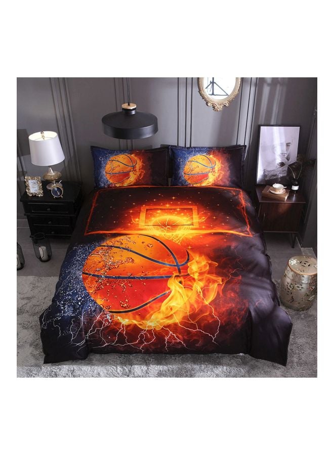 3-Piece Basketball Printed Bed Cover Set Polyester Black/Red/Yellow