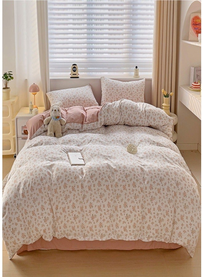 Basic Double Seersucker Quilt 4-Piece Bedding Set | Floral Print Cotton Bedding Set for Comfortable and Stylish Bedroom Decor