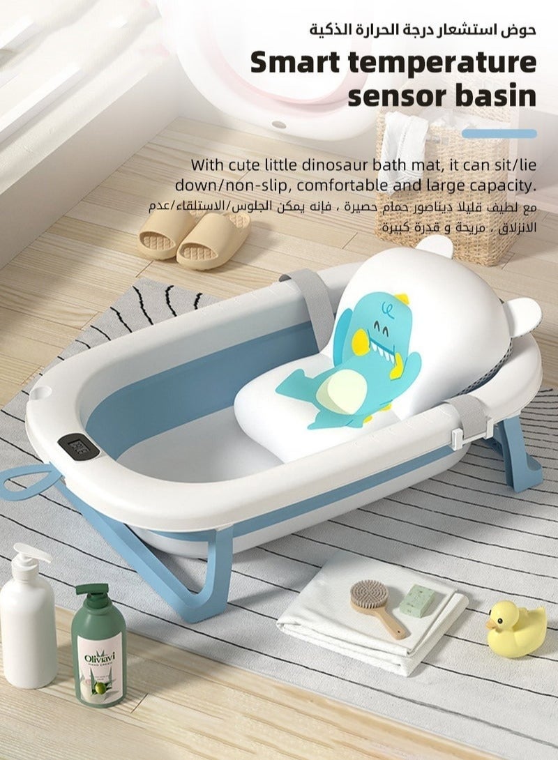 Baby Bath Tub Foldable Bathtub With Temperature Sensing + Bathmat Cushion + Bath Net + Shower Cap + Washing Hair Shower Shampoo Cup *1 + Duckling toys *4 + Ocean Balls *5