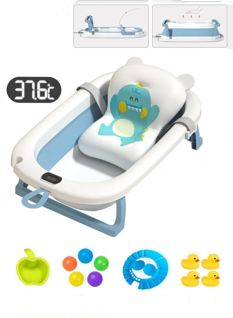 Baby Bath Tub Foldable Bathtub With Temperature Sensing + Bathmat Cushion + Bath Net + Shower Cap + Washing Hair Shower Shampoo Cup *1 + Duckling toys *4 + Ocean Balls *5