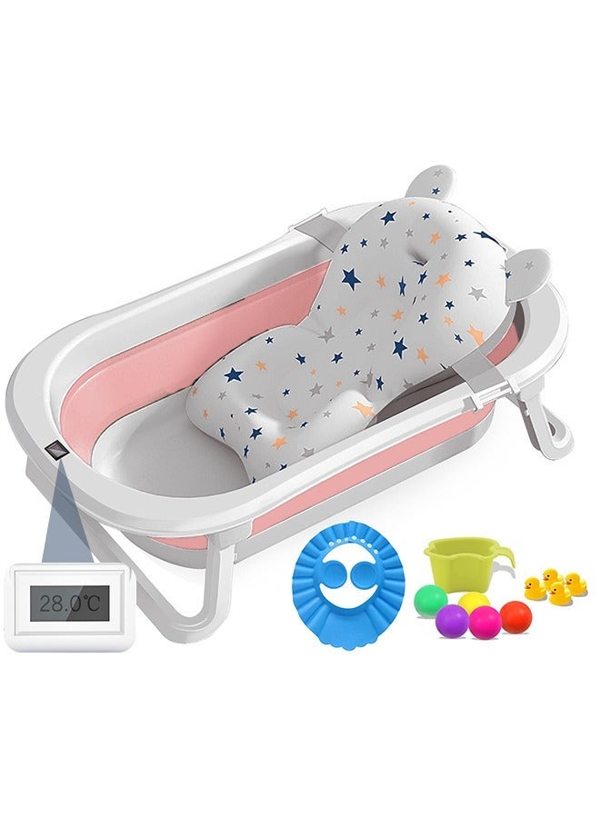 Bathtub Portable With Baby Cushion Shampoo Hat Collapsible Toddler Bath Tub