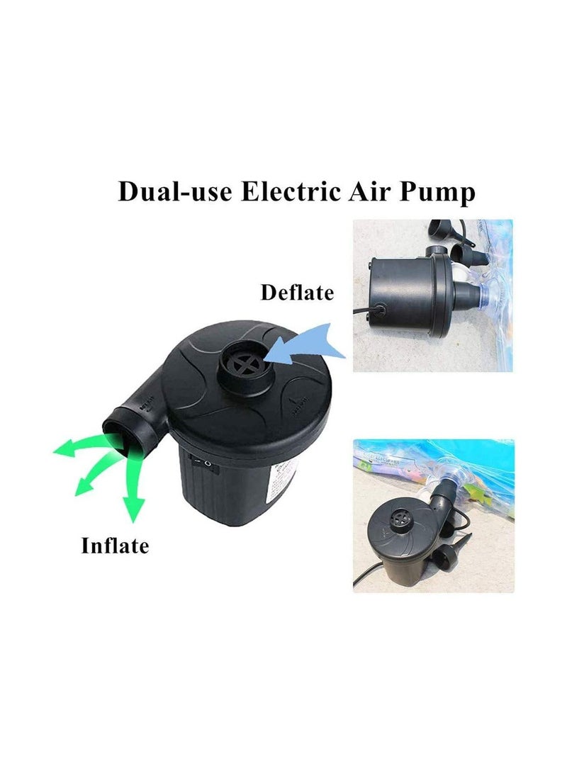 Electric Air Pump, Portable Inflate and Deflate Air Pump with 3 Nozzles, AC 220V / DC 12V, Electric Pool Float Pump, Air Mattress Pump with Car Adapter for Camping Outdoor Pool Party