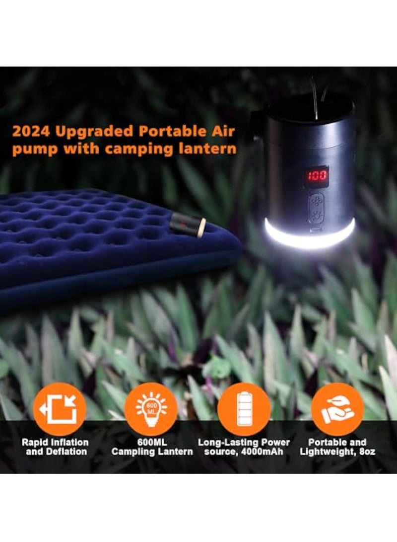 2024 Portable Air Pump with Camping Lantern, Portable Air Pump for Inflatables, Electric Air Pump, Inflator/Deflator & LED Light, Air Mattresses, air beds, Inflatable Pools, and so