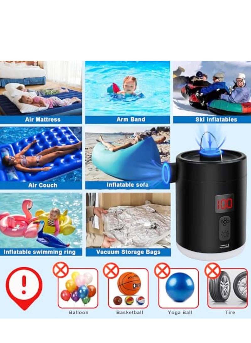 2024 Portable Air Pump with Camping Lantern, Portable Air Pump for Inflatables, Electric Air Pump, Inflator/Deflator & LED Light, Air Mattresses, air beds, Inflatable Pools, and so