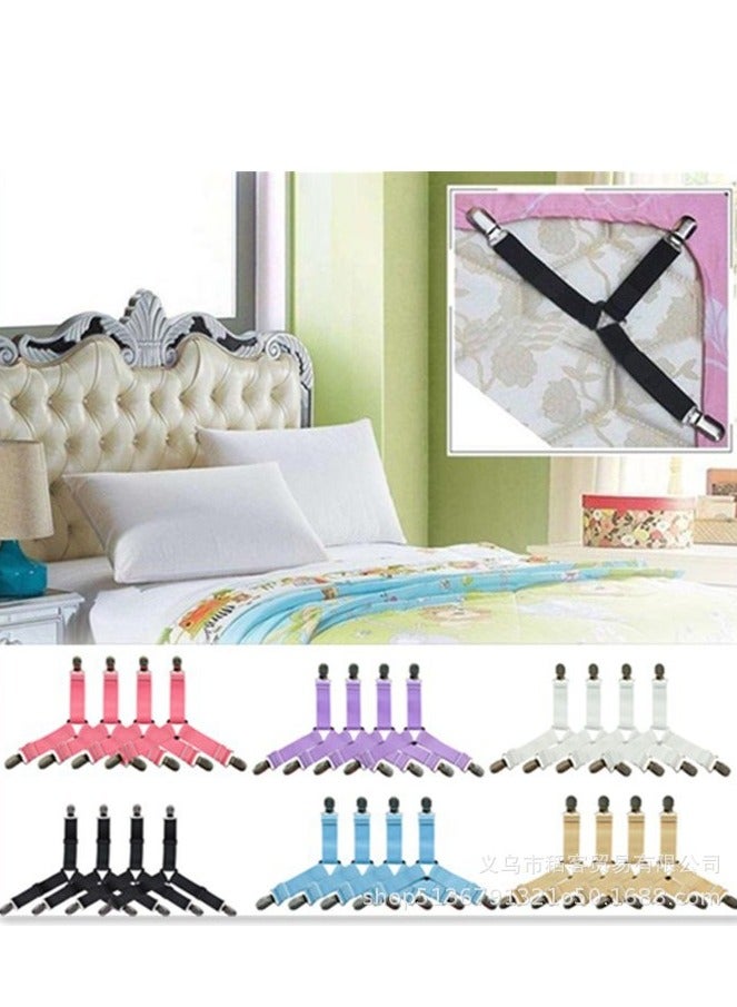 4pcs Adjustable Bed Sheet Holder Straps with 3 Way Cross Elastic Bands and Corner Clips, for Bedding Mattress Fasteners