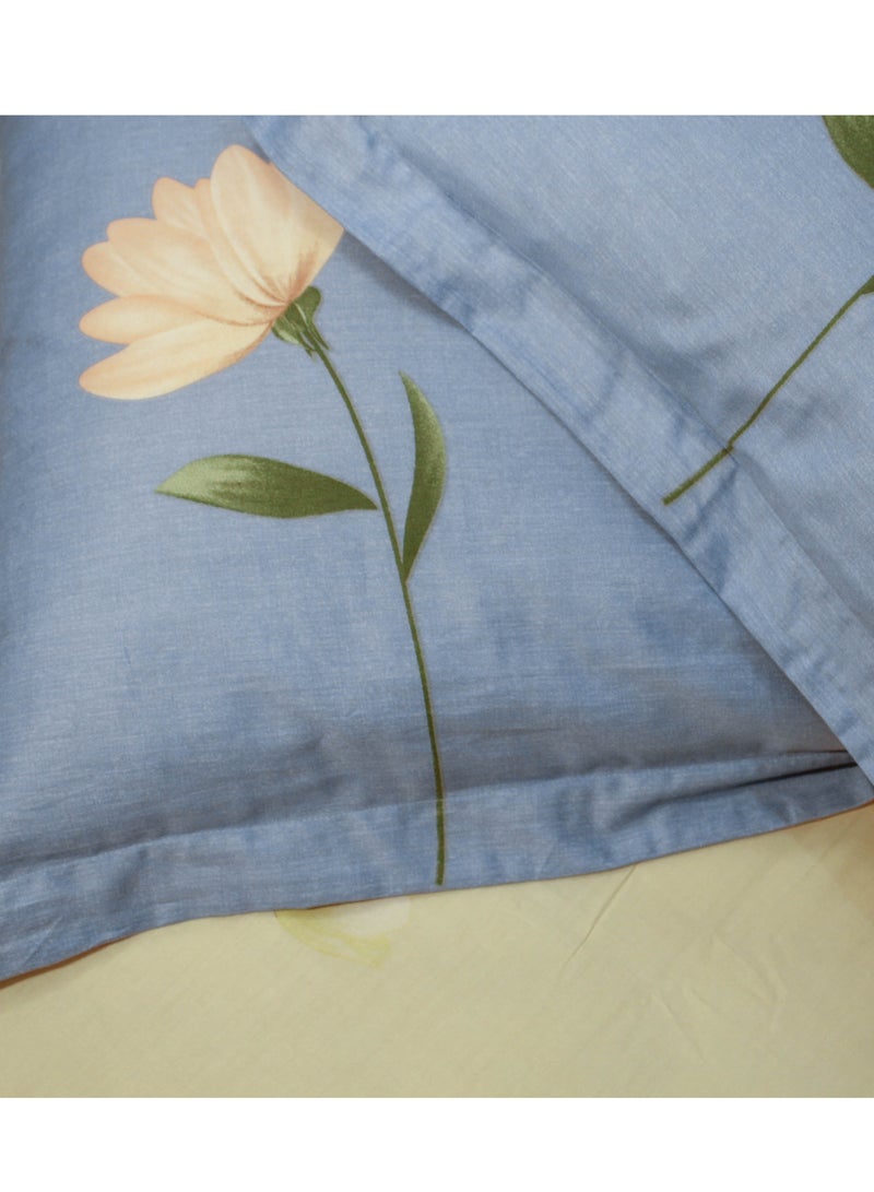 New Twill Cotton Rain Dew Flower Fragrance Blue 200 * 230cm Bed Set of Four Pieces