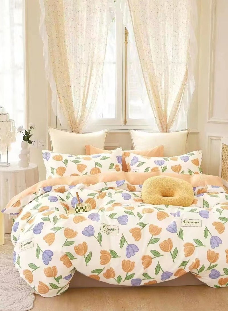 New Twill Cotton Yaqing Orange 200 * 230cm Bed Set of Four Pieces