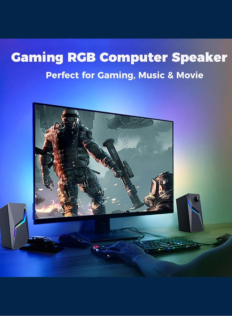 Computer Speakers, PC Gaming Speakers with Enhanced Bass and Volume Control, Stereo 2.0 USB Powered 3.5mm Aux Multimedia Speakers for Laptop/Desktop/Tablets/Phone