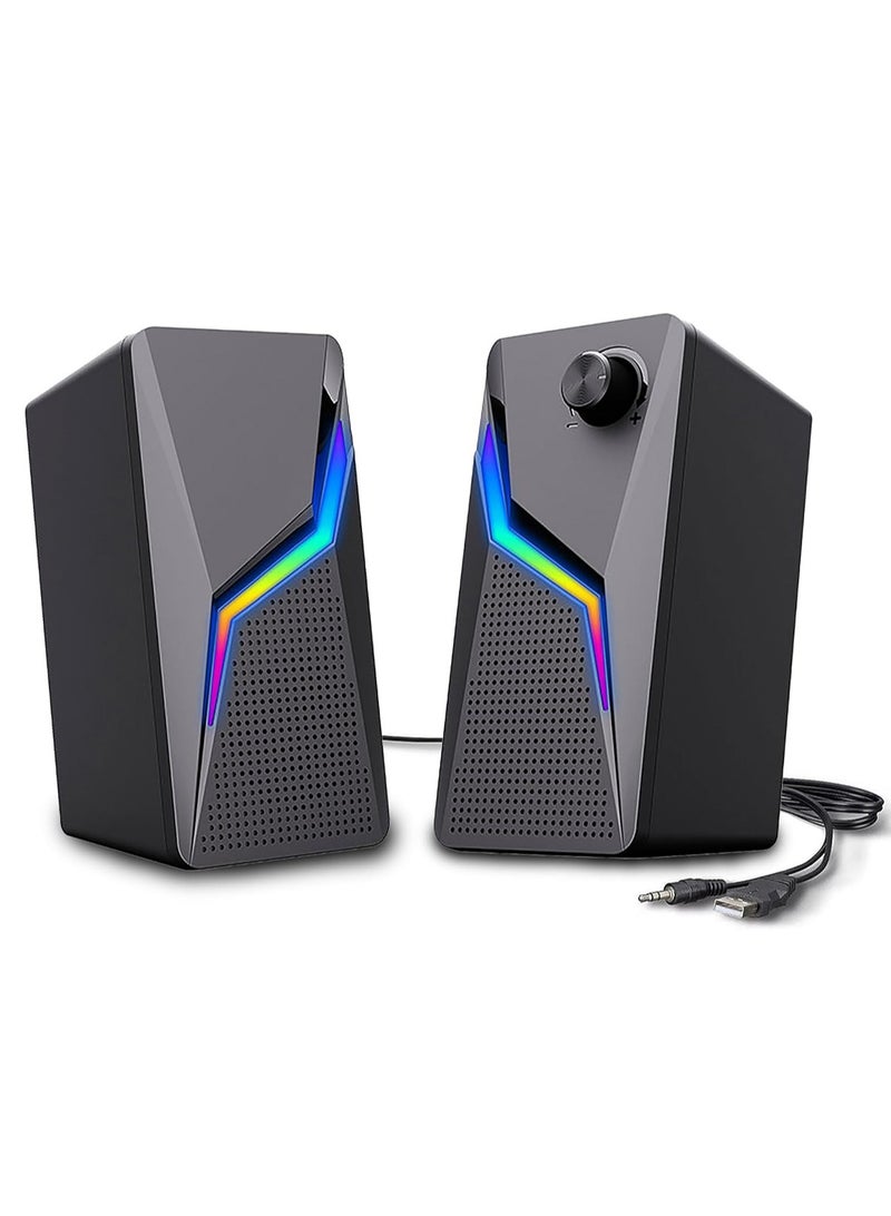 Computer Speakers, PC Gaming Speakers with Enhanced Bass and Volume Control, Stereo 2.0 USB Powered 3.5mm Aux Multimedia Speakers for Laptop/Desktop/Tablets/Phone