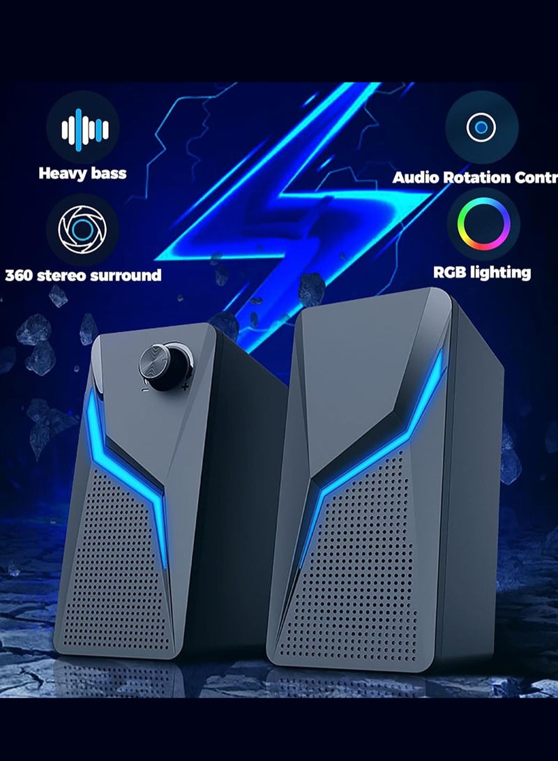 Computer Speakers, PC Gaming Speakers with Enhanced Bass and Volume Control, Stereo 2.0 USB Powered 3.5mm Aux Multimedia Speakers for Laptop/Desktop/Tablets/Phone