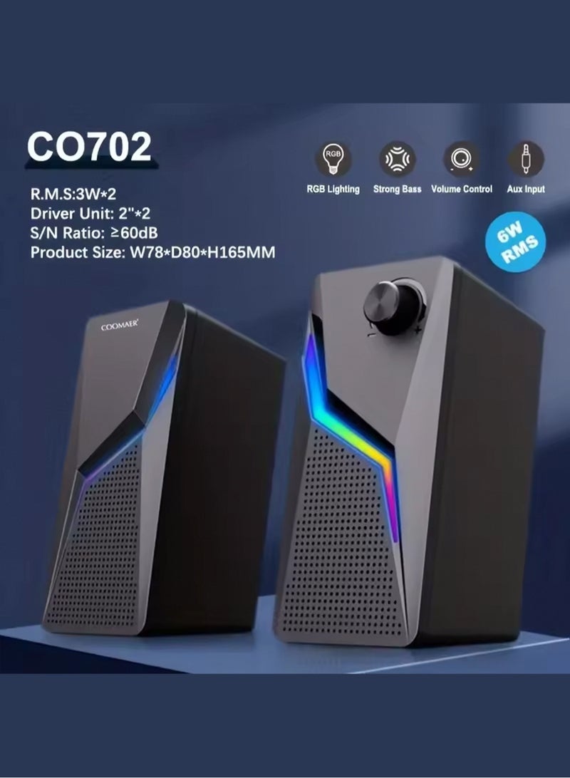 Computer Speakers, PC Gaming Speakers with Enhanced Bass and Volume Control, Stereo 2.0 USB Powered 3.5mm Aux Multimedia Speakers for Laptop/Desktop/Tablets/Phone