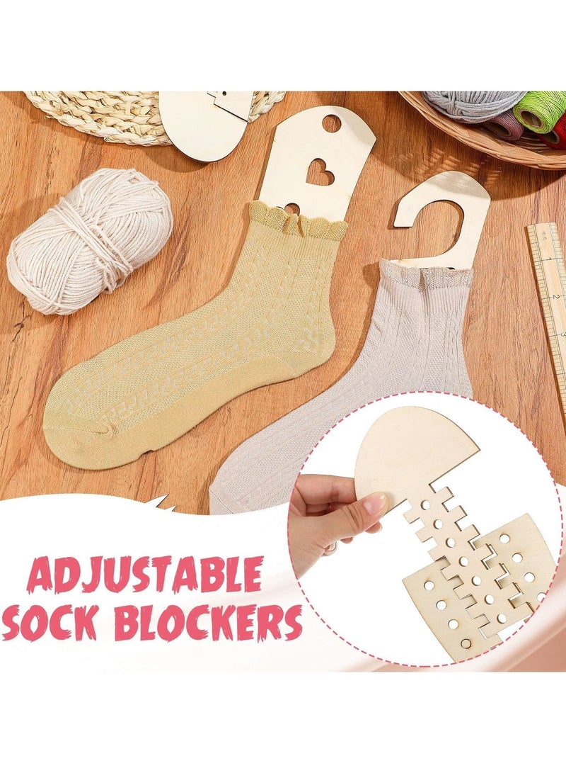 Wooden Sock Blockers for Knitting, Adjustable Blocker Knitting Crochet Stocking Display Molds Knit Form Stretchers (4 Pieces)