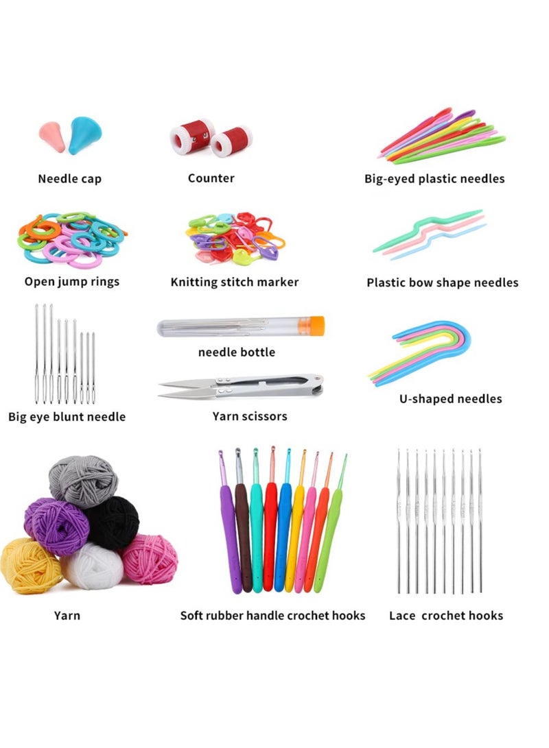 85-Piece Crochet Kit with Hooks and Yarn - Complete Knitting Accessories Set for Beginners and Professionals - Ideal Starter Kit for Adults and Children