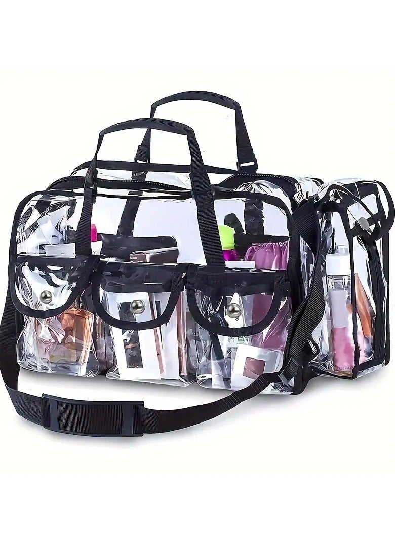 Make Traveling Easier with This Large Clear Makeup Organizer Bag - Adjustable Strap, Sturdy Zipper & External Pockets!