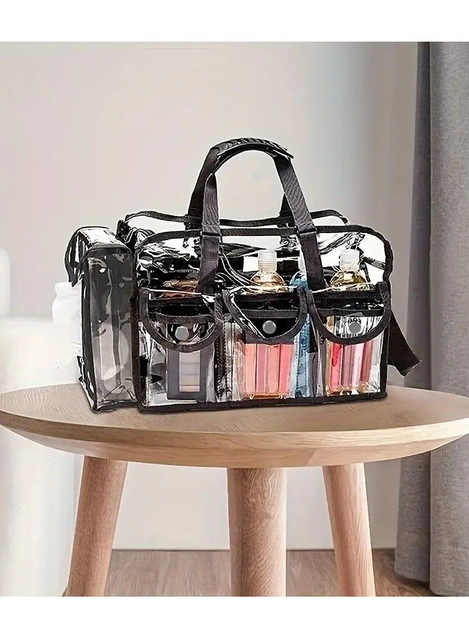 Make Traveling Easier with This Large Clear Makeup Organizer Bag - Adjustable Strap, Sturdy Zipper & External Pockets!