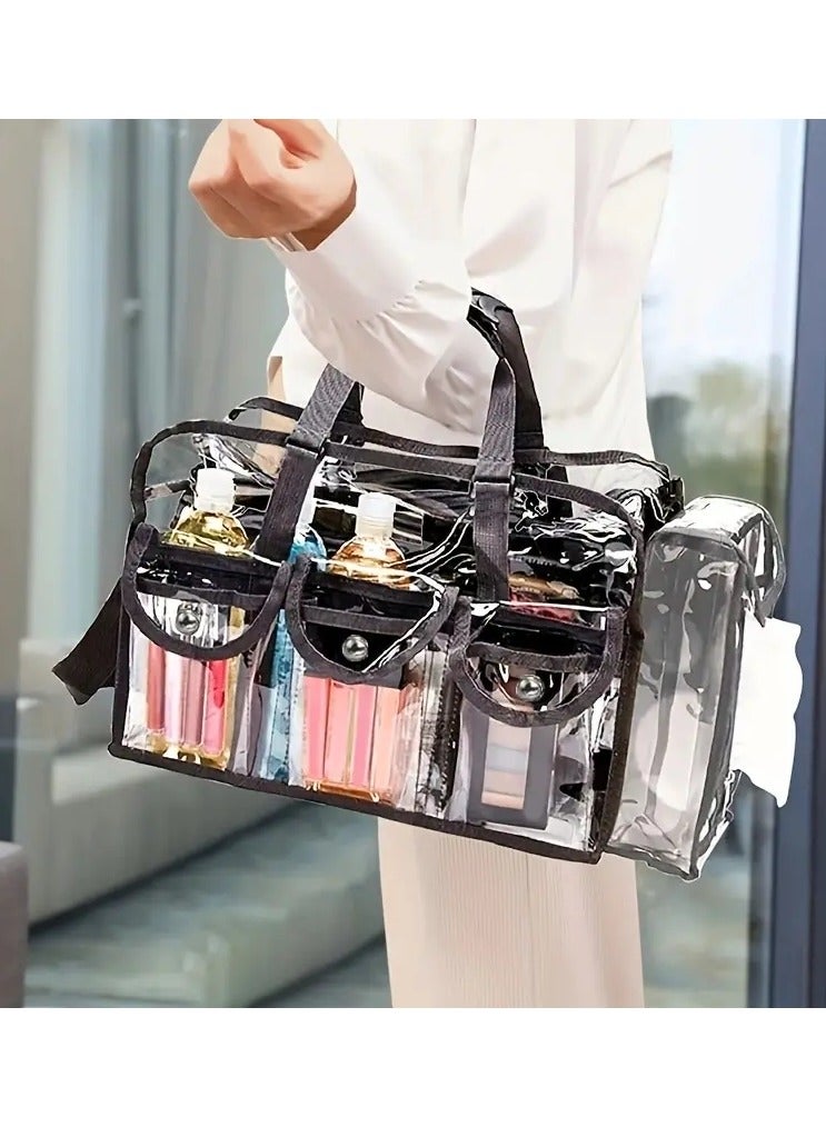 Make Traveling Easier with This Large Clear Makeup Organizer Bag - Adjustable Strap, Sturdy Zipper & External Pockets!