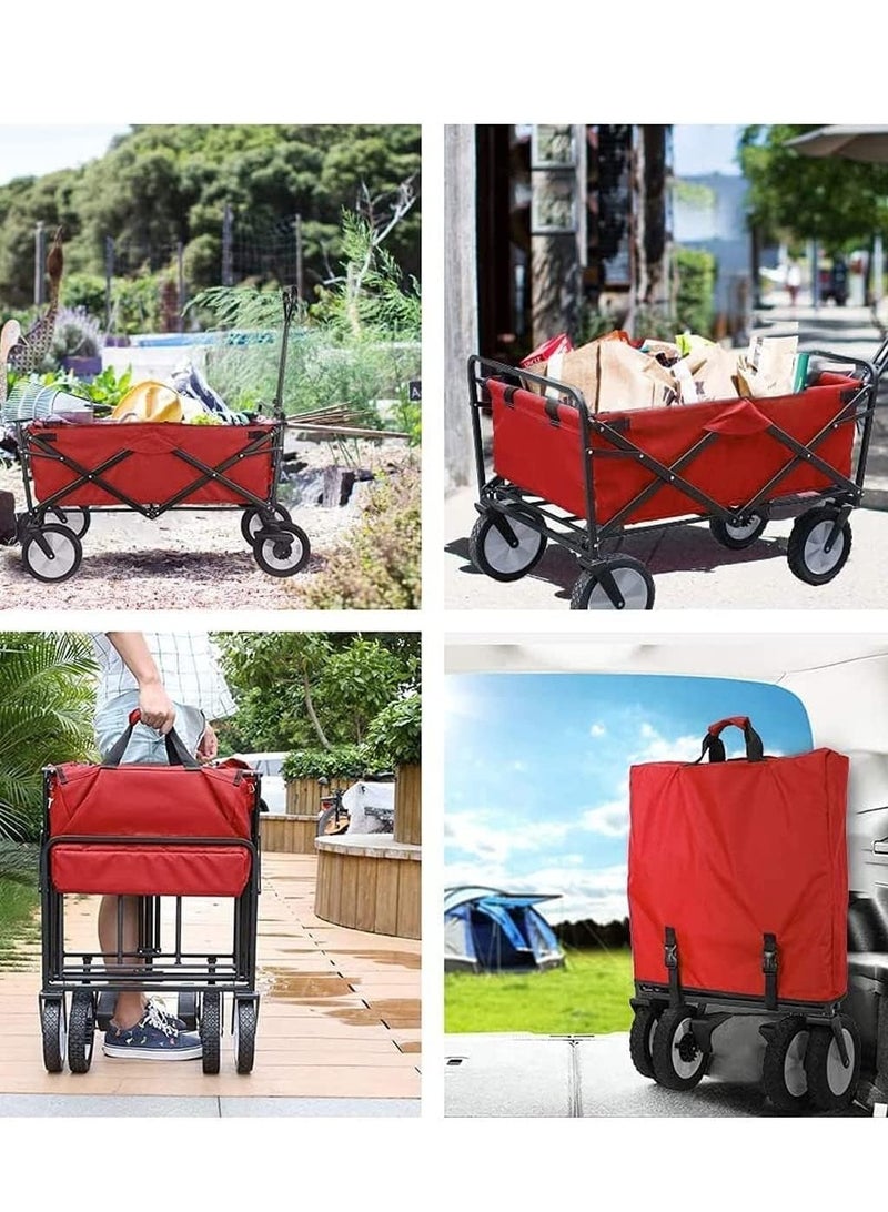 Folding Shopping Trolley Cart, Heavy Duty Collapsible Wagon Cart,Outdoor Garden Cart with Adjustable Handle and Universal Wheels,Portable Large Capacity Multipurpose Wagon For Camping, Picnic,Beach