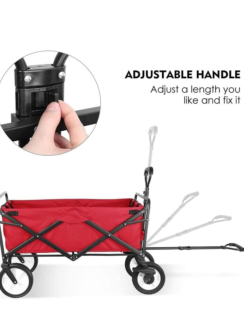 Folding Shopping Trolley Cart, Heavy Duty Collapsible Wagon Cart,Outdoor Garden Cart with Adjustable Handle and Universal Wheels,Portable Large Capacity Multipurpose Wagon For Camping, Picnic,Beach