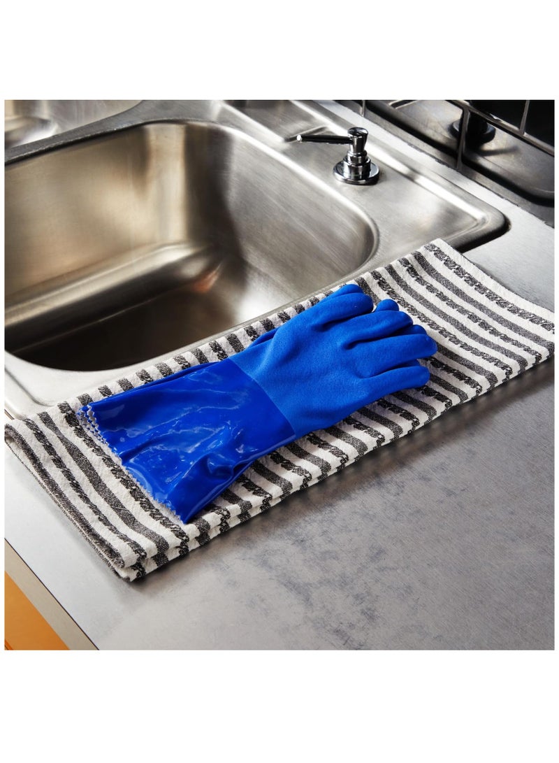 Set of 2 Blue Rubber Cleaning Gloves for Kitchen Dishwashing with Soft Cotton Lining for Comfort