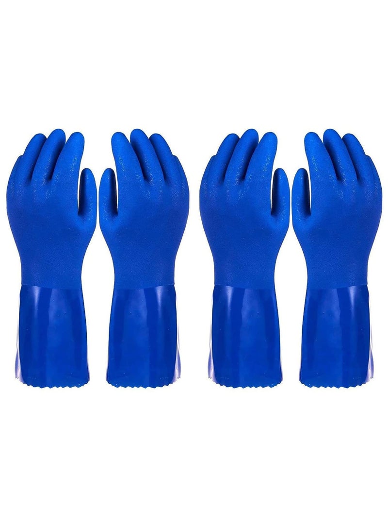 Set of 2 Blue Rubber Cleaning Gloves for Kitchen Dishwashing with Soft Cotton Lining for Comfort