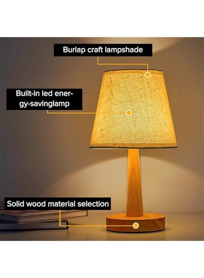 Bedside Table Lamp, USB switch cable LED Bedrooms Lamps, Nightstand Desk Lamp, Minimalist Solid Wood Round Base with Fabric Shade for Living Room, Kids Room, Office - trapezoidal cylindrical